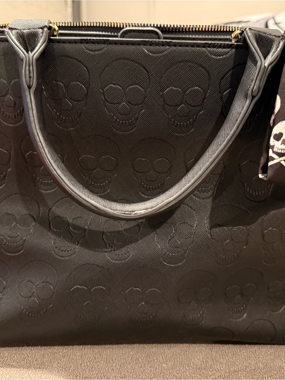 Betsey Johnson Black Skull-Embossed Tote Bag
